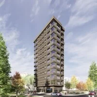 Sedir Apartmanı’nın iki cephesini ve çevresini gösteren mimari perspektif