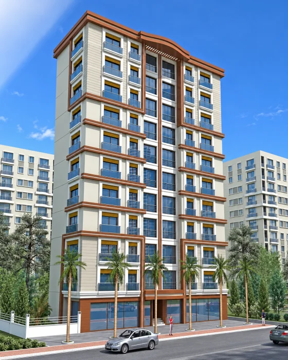 Ece Apartmanı’nın cam balkonlu ve kahverengi cephe detaylı mimari dış görünümü