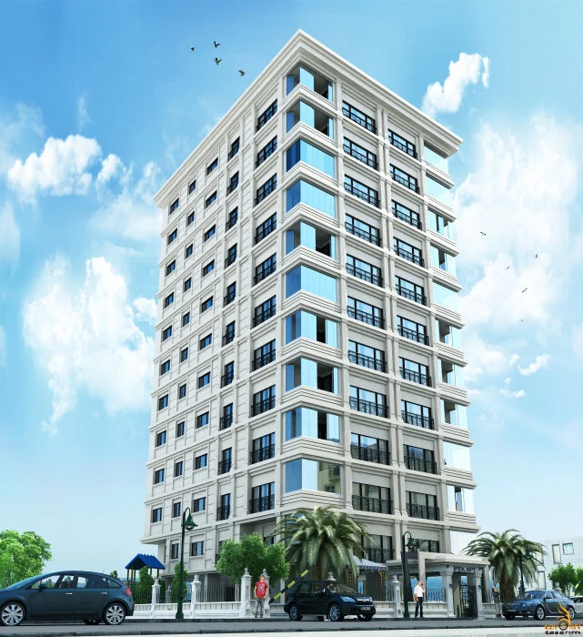 İpek Apartmanı’nın balkonlu konut binasını gösteren mimari dış cephe görseli