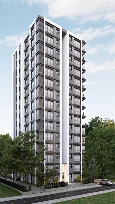 Nazım Bey Apartmanı’nın çok katlı konut binasını gösteren mimari dış cephe görseli