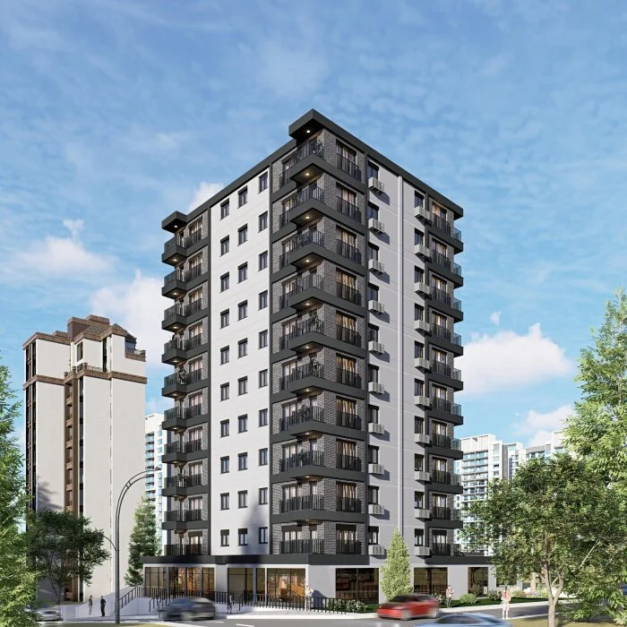 Özlem Apartmanı konut projesinin balkonlu dış cephe mimari görünümü