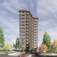 Sedir Apartmanı’nın yan cephesini ve bina çevresini gösteren mimari görsel